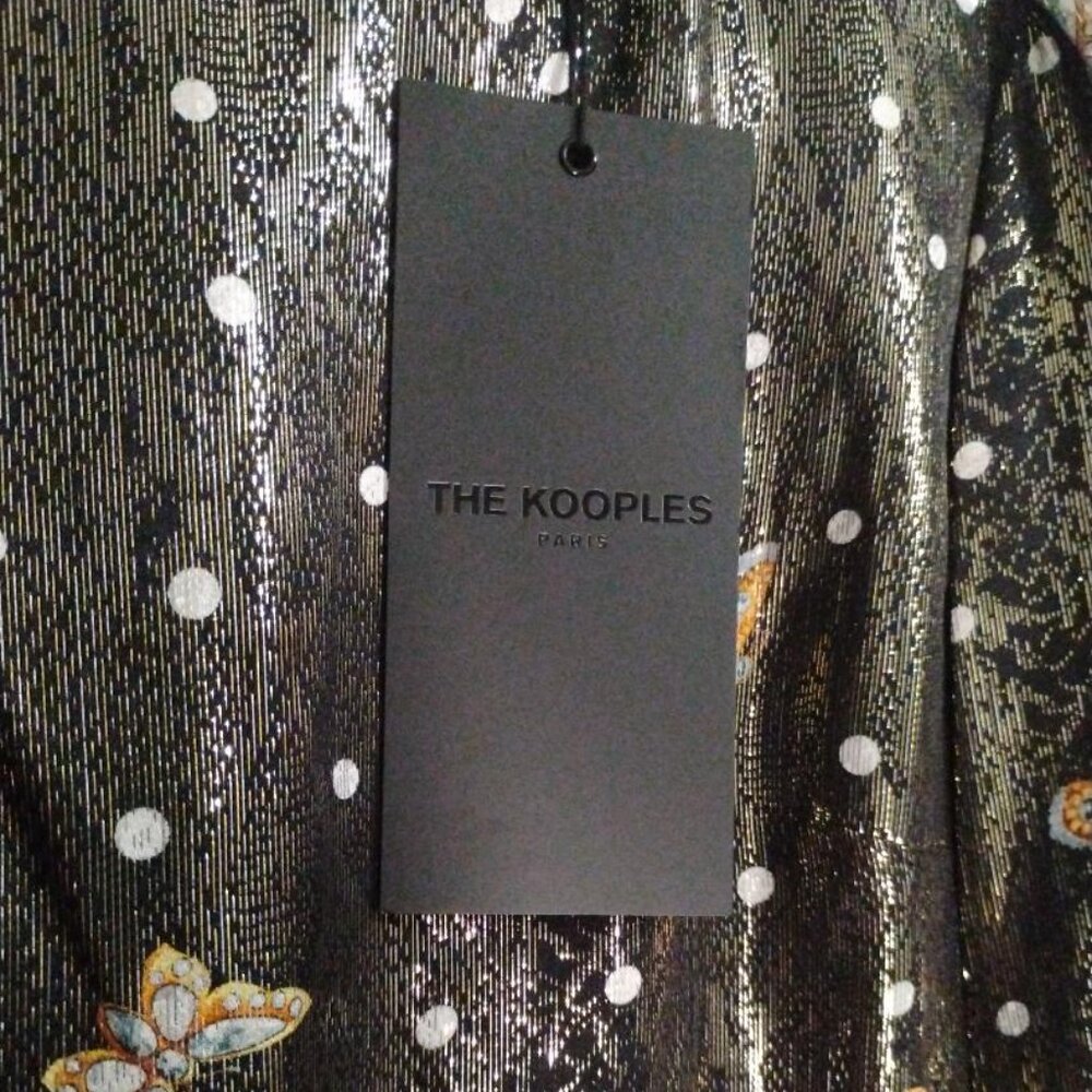 THE KOOPLES Short Silk-Blend Lamé Butterfly Dress Black NWT - Picture 5 of 11